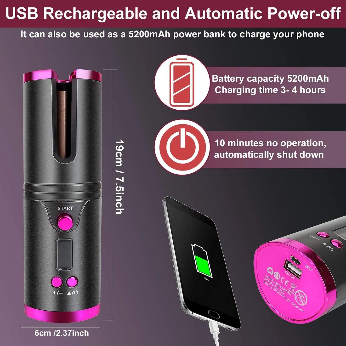 Cordless Hair Curler, Automatic Hair Curling Iron