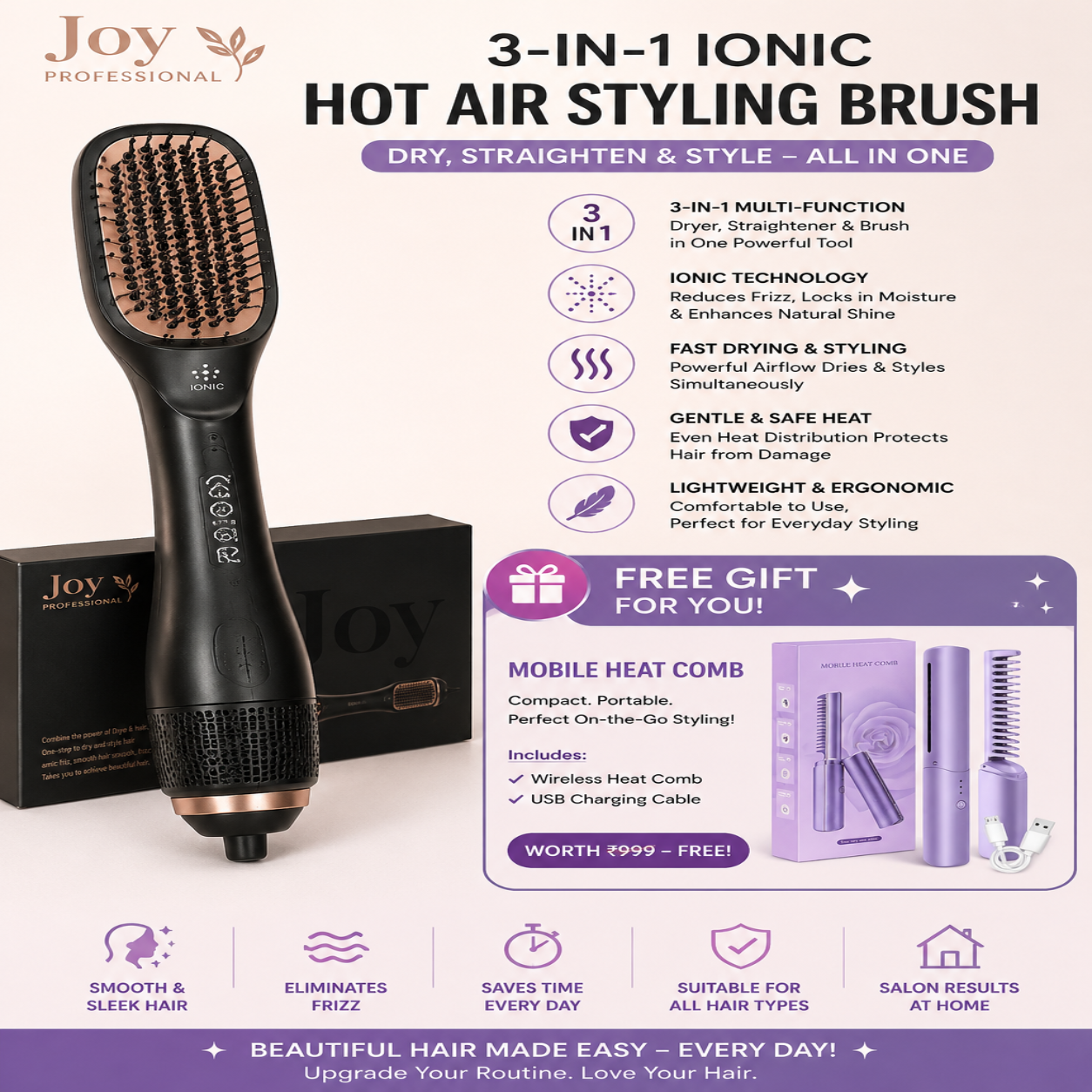 ✨ 3-in-1 Ionic Hot Air Styling Brush