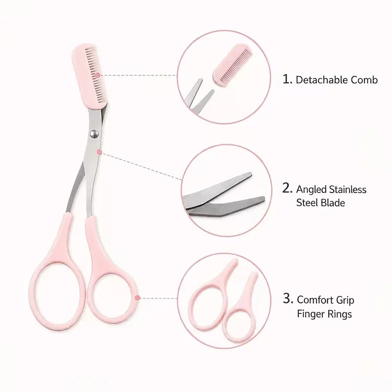 Stainless Steel Built-In Comb Eyebrow Scissors