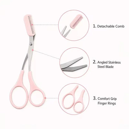 Stainless Steel Built-In Comb Eyebrow Scissors