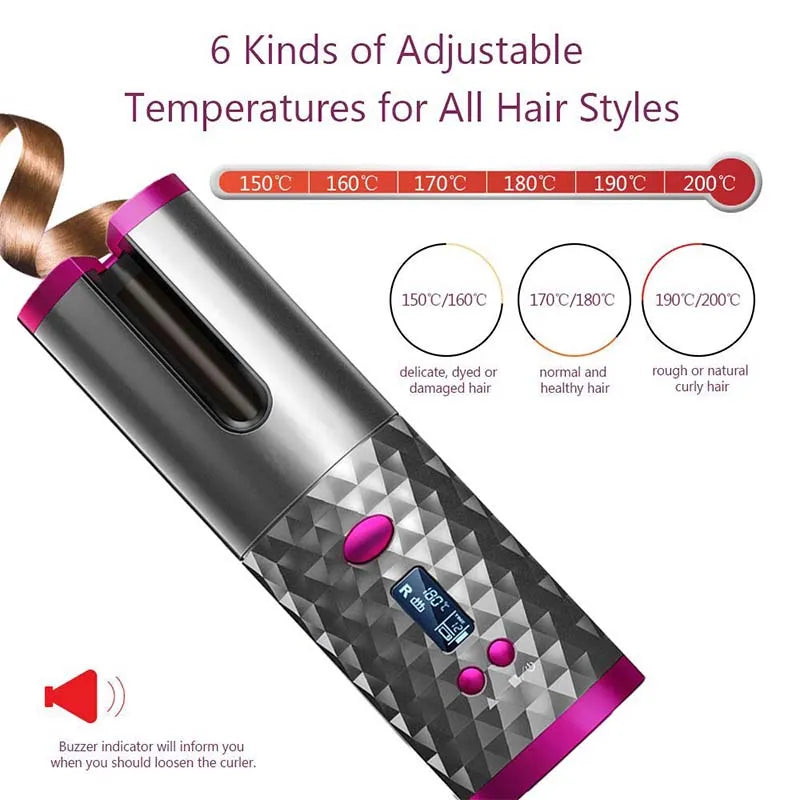 Cordless Hair Curler, Automatic Hair Curling Iron