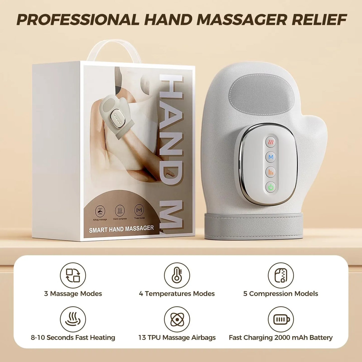 Hand Massager with Heating and Pressing Functions, Cordless Hand Massager