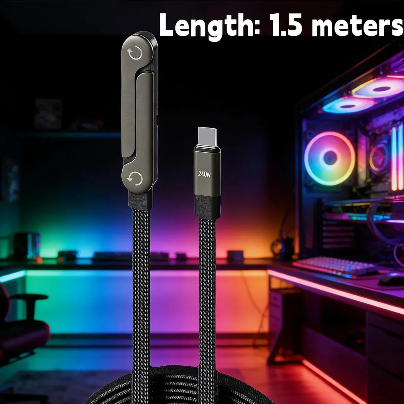 🔥Foldable Stand Weaved Data Cable 240W –USB to Type C & Type C to Type C 🔥