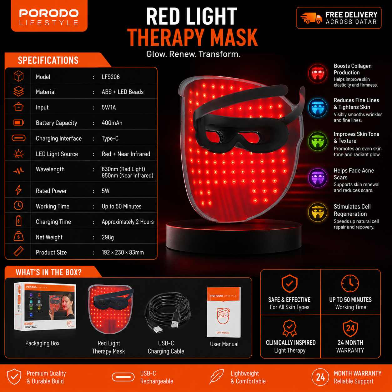 Lifestyle Red Light Therapy Face Mask