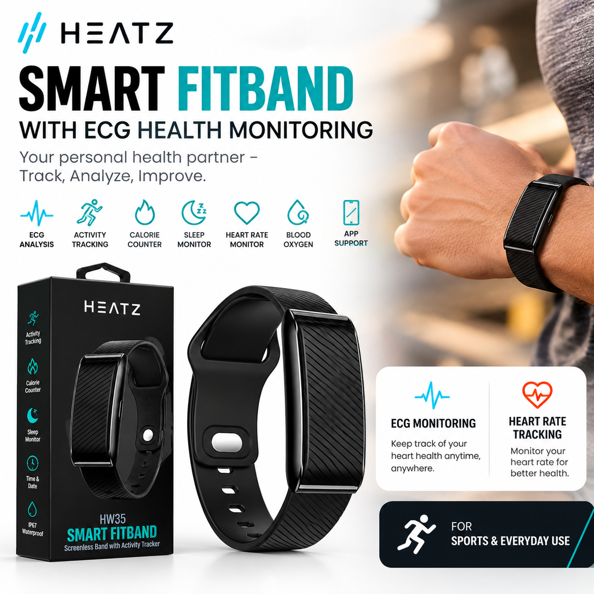 HEATZ HW35 Smart Fitband | ECG, Heart Rate &amp; Fitness Tracker