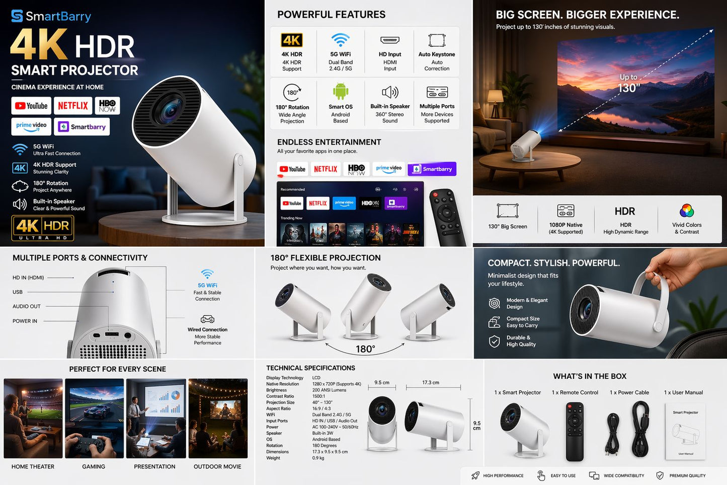 4K HDR Smart Projector – Cinema Anywhere