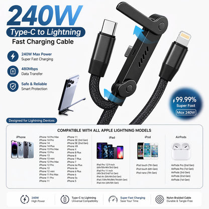 🔥Foldable Stand Weaved Data Cable 240W –USB to Type C & Type C to Type C 🔥
