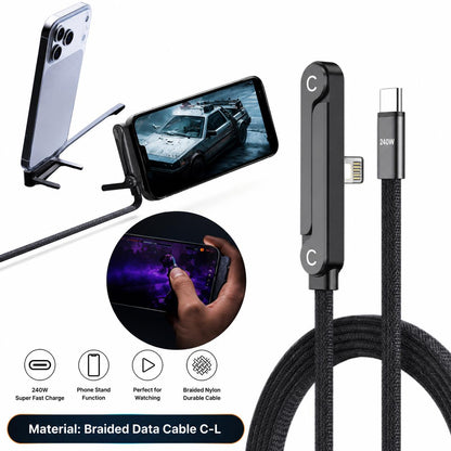 🔥Foldable Stand Weaved Data Cable 240W –USB to Type C & Type C to Type C 🔥