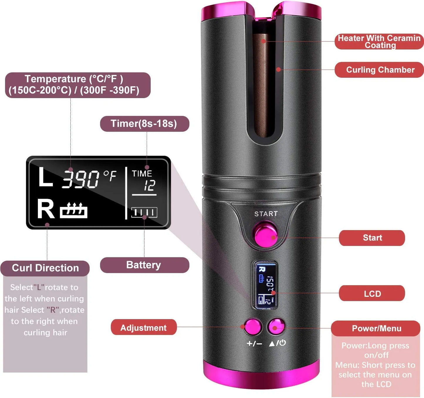 Cordless Hair Curler, Automatic Hair Curling Iron
