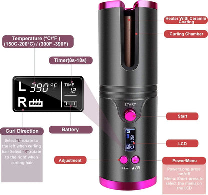 Cordless Hair Curler, Automatic Hair Curling Iron