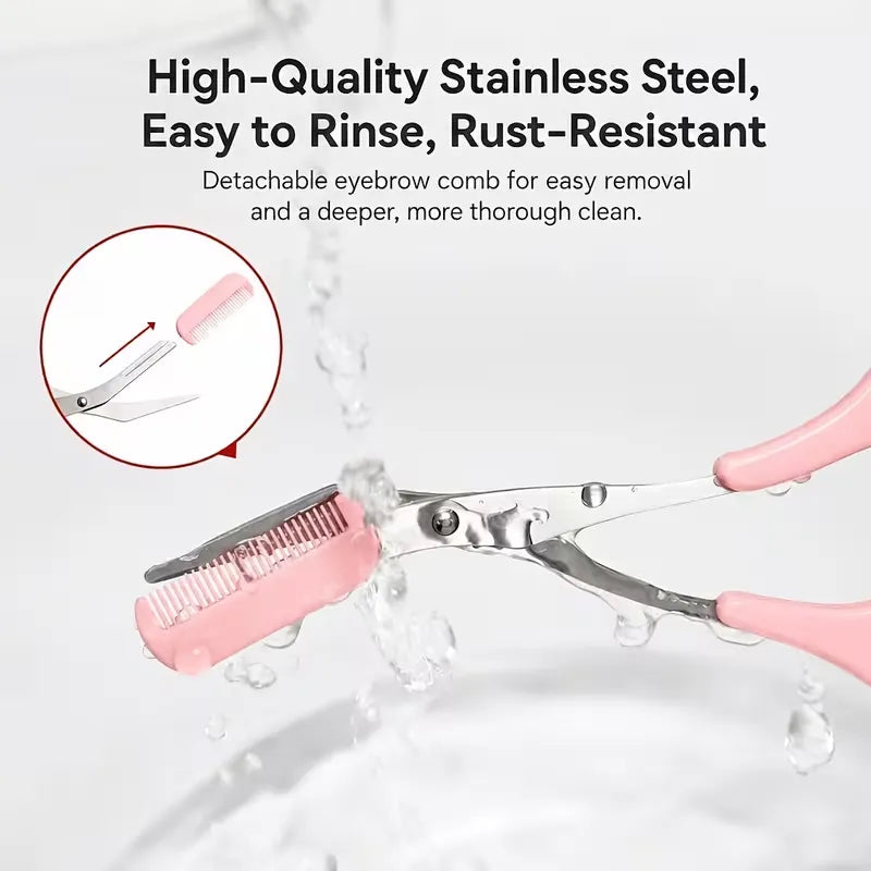 Stainless Steel Built-In Comb Eyebrow Scissors