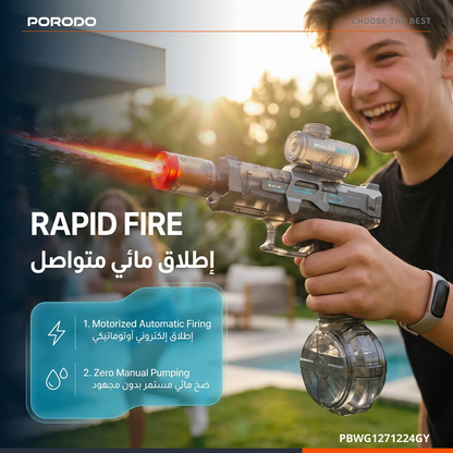 Porodo Blue Auto Firing Electric Water Gun With Flashing Light