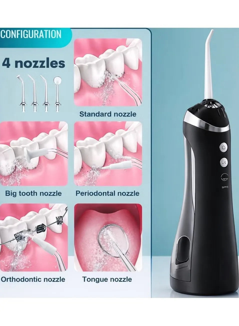 Oral Irrigator – Cordless Water Flosser with 4 Nozzle Attachments