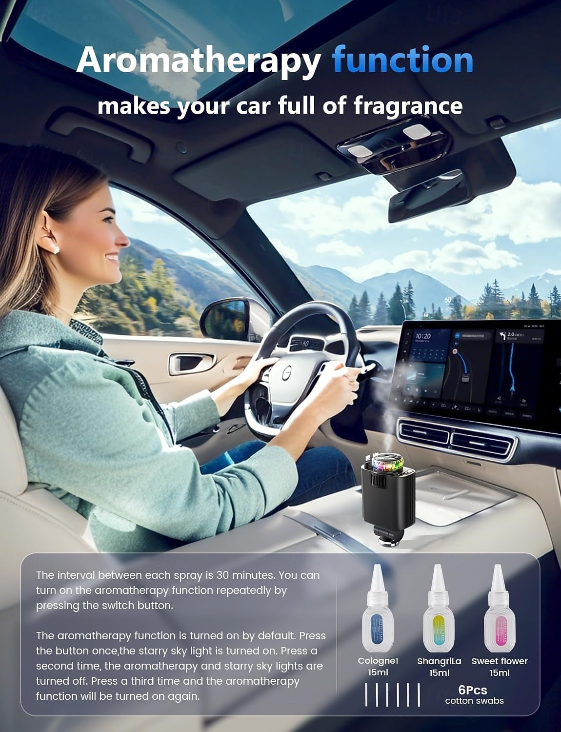 Retractable Car Charger USB C Fast Charging 120W, Car Accessories Cigarette Lighter Adapter with Stars Aromatherapy light, Car Charger Essentials Gifts for Traveler, Men, Women